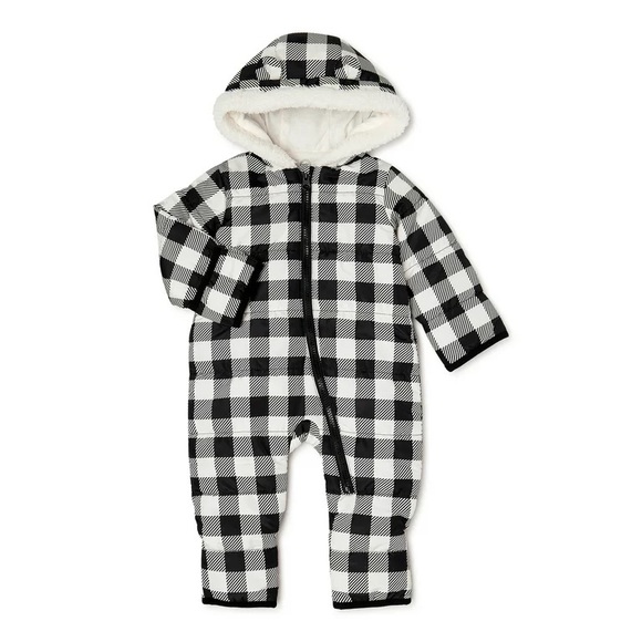 NWT WONDER NATION BABY CHECKERED FLEECE SNOWSUIT WITH EARS HOOD (0-3 months) - Picture 4 of 5